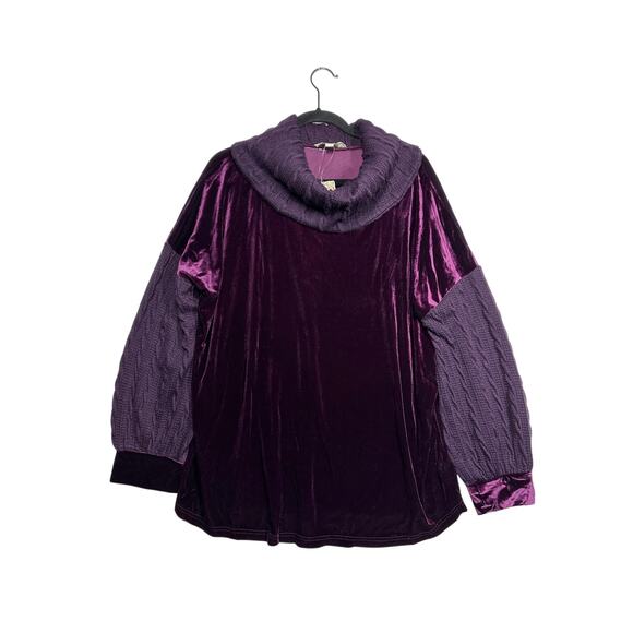 Suzanne Betro Weekend Purple Velvet Cable Knit Cowl Neck Textured Tunic Top 2X - Picture 1 of 12